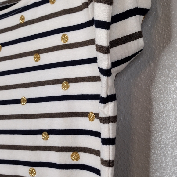 Talbots Petite Summer Striped Gold Glitter Polka Dot Pullover Long Sleeve Top - Picture 8 of 14